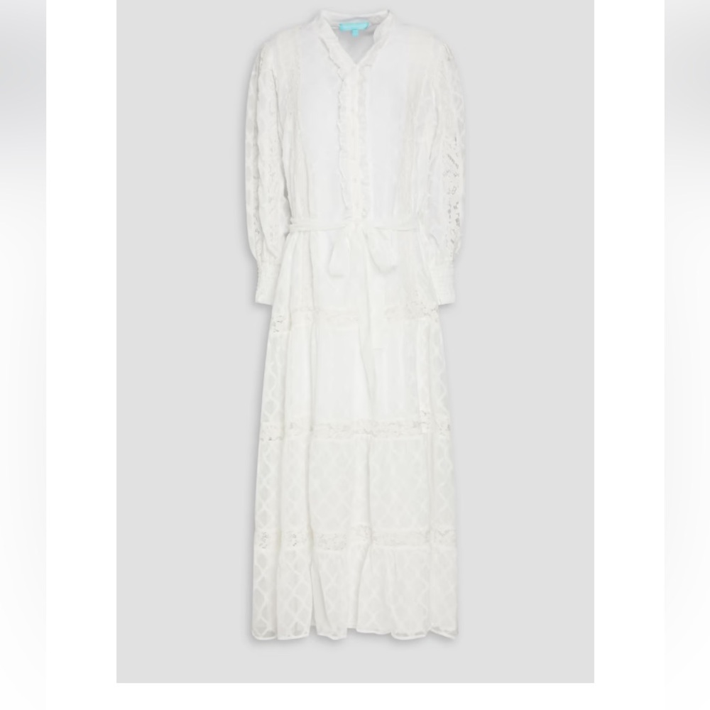 MELISSA ODABASH Dahlia corded-lace paneled tiered fil coupé midi dress Size S.